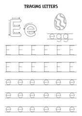 Tracing letters of English alphabet. Black and white worksheet.