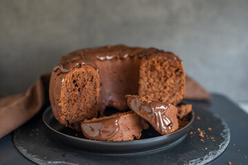 sweet home made Chocolate bundt cake on a table