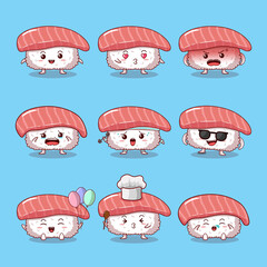 Cute Sushi Character Collection Vector