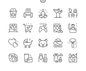 Social media Highlights. It is well suited for bloggers. Story. Coffee time, family, beauty, manicure, pets and other. Pixel Perfect Vector Thin Line Icons. Simple Minimal Pictogram