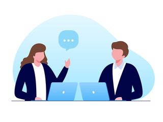 Girl man talking flat vector illustration for banner 