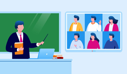Online education flat vector illustration for banner web landing page