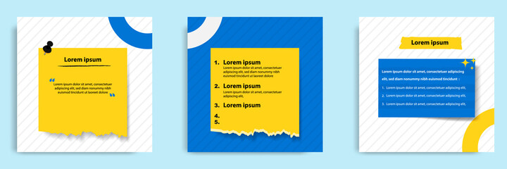 Social media tutorial, tips, trick, did you know post banner layout template with torn sticky paper note clips pin design element and seamless line pattern background.