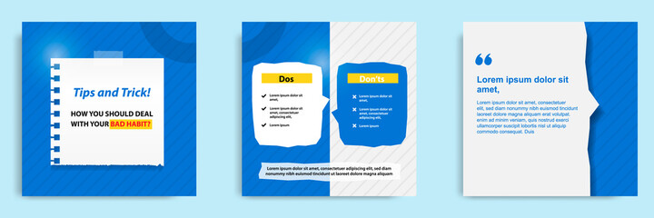 Social media tutorial, tips, trick, did you know post banner layout template with torn sticky paper note clips pin design elementand seamless line pattern background.