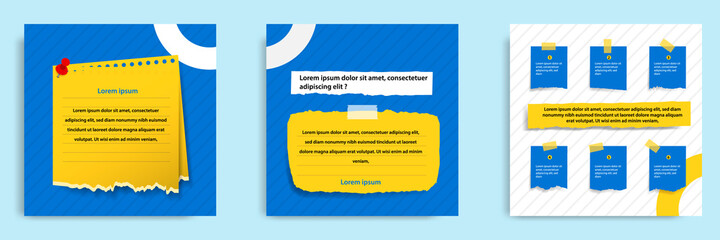 Social media tutorial, tips, trick, did you know post banner layout template with torn sticky paper note clips pin design element and seamless line pattern background.