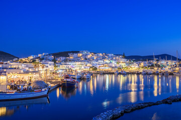 Naklejka na ściany i meble Iconic view from the picturesque seaside village of Naousa on the island of Paros, Cyclades, Greece, during summer period