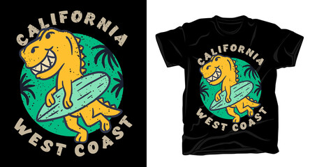 Dinosaur surfboard illustration t-shirt design