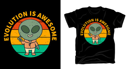 Alien vintage retro illustration t-shirt design