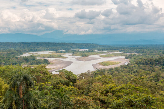 Puyo river as it arrives in a plain in the Ecuadorian Amazon near the Andes in the Waterfall Route between Ba&ntilde;os de Agua Santa and Puyo i the province of Tungurahua.