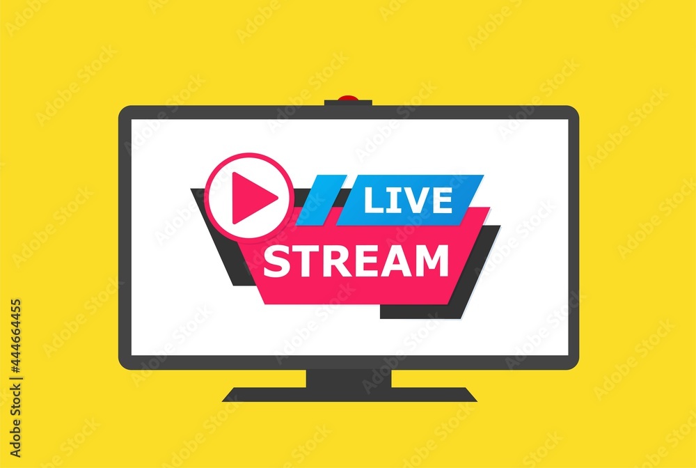 Poster live stream screen. video player layout, multimedia frame template. digital movie, web window vector