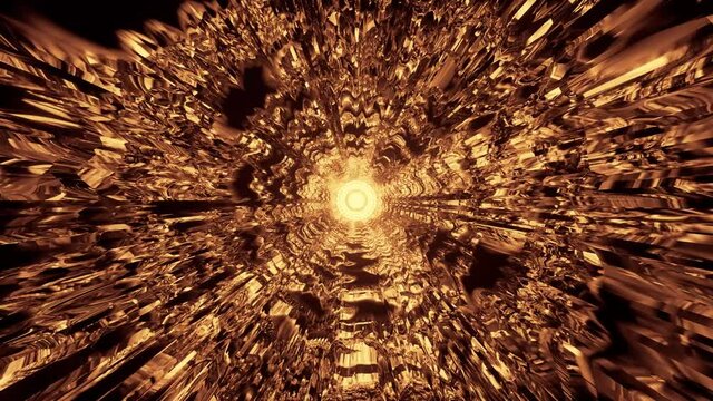 An animation of cool futuristic kaleidoscope patterns in vibrant gold and black colors in 4K