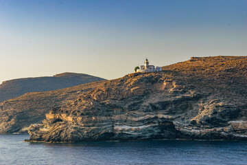 Scenic seascape view near Lighthouse Tamelos located on the Tamelos cape, at the south side of Kea island, Greece