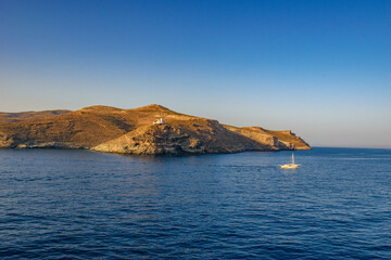 Scenic seascape view near Lighthouse Tamelos located on the Tamelos cape, at the south side of Kea...