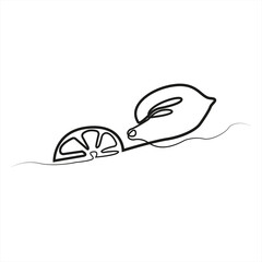 Lemon - one line drawing. Lime..Lemon and lemon wedge in continuous line drawing style isolated on white background. Vector. Linear style. Vector.