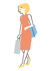 買い物しているワンピースを着た女性_色