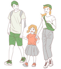 お出かけする家族（シンプルカラー）