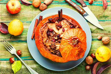 Stuffed pumpkin with dried fruits