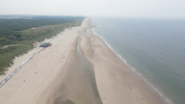 Aerial view of the beach and north sea near in Oostkapelle in Zeeland, the Netherlands, europe.