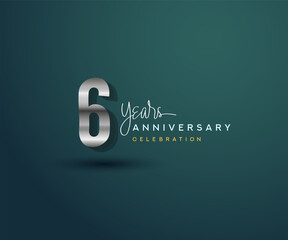 6th years anniversary celebration design with bold number shape silver color for special celebration event.