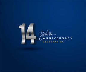 14th years anniversary celebration design with bold number shape silver color for special celebration event.