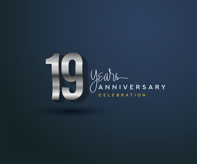19th years anniversary celebration design with bold number shape silver color for special celebration event.
