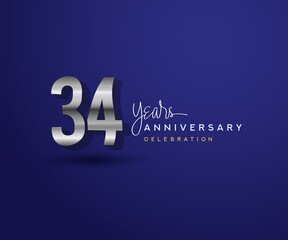 34th years anniversary celebration design with bold number shape silver color for special celebration event.