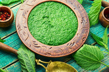 Rural lunch,fresh nettle soup