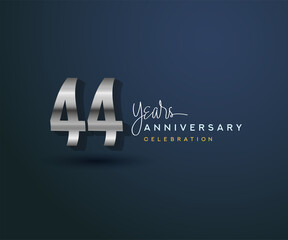 44th years anniversary celebration design with bold number shape silver color for special celebration event.