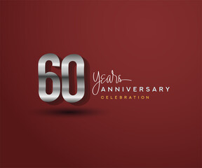 60th years anniversary celebration design with bold number shape silver color for special celebration event.