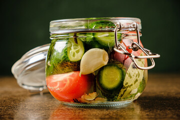 Fermented preserved vegetarian food concept.