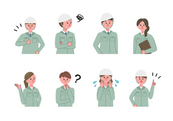 工場の作業員の表情イラストセット