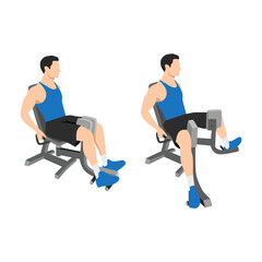 Naklejka na ściany i meble Man doing Adductor. Adduction inner thigh machine exercise. Flat vector illustration isolated on white background