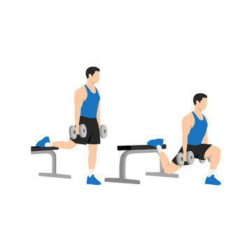 Man doing Bulgarian split squats exercise. Flat vector illustration isolated on white background