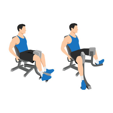 Man doing Adductor. Adduction inner thigh machine exercise. Flat vector illustration isolated on white background