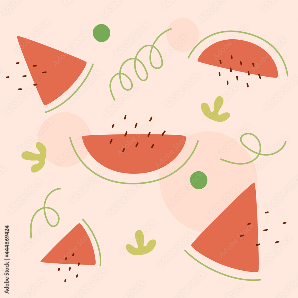 Leinwandbilder a simple background design with randomly arranged cut watermelons. simple pattern design template.