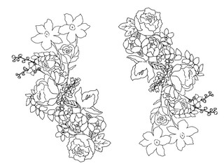 モノクロの華やかな花束ライン