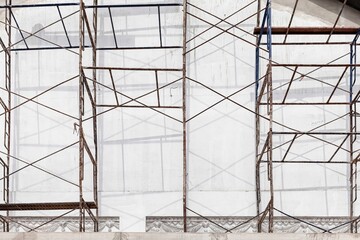 Steel scaffolding outside the building under construction