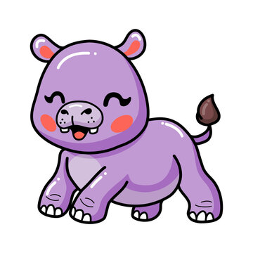 Cute happy baby hippo cartoon
