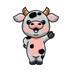 Cute baby cow cartoon waving hand