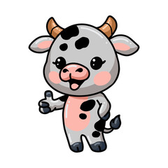 Cute baby cow cartoon giving thumb up