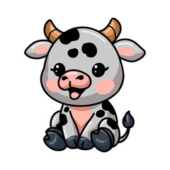 Cute baby cow cartoon sitting