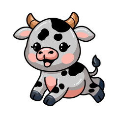 Cute baby cow cartoon jumping