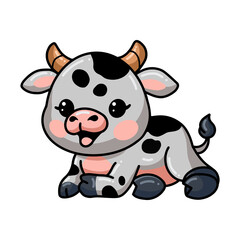 Cute baby cow cartoon laying down