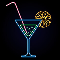 Neon cocktail on a black background. Use it for signage and posters in bars.