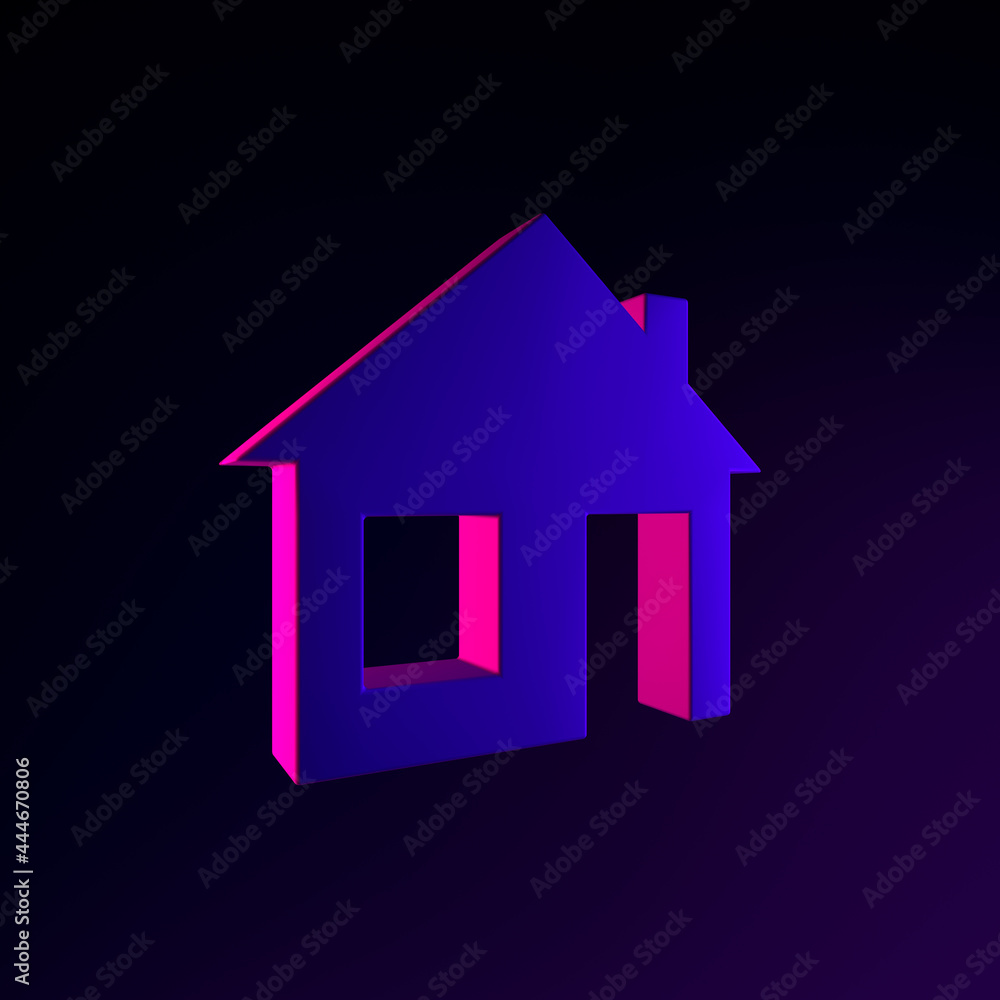 Poster neon flat house icon. 3d rendering ui ux interface element. dark glowing symbol.