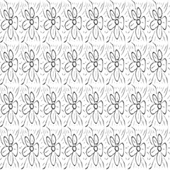 Black paint brush flower strokes vector seamless pattern. Hand drawn curved and wavy lines with grunge circles. brush scribbles decorative texture. Messy doodles, bold curvy lines illustration.