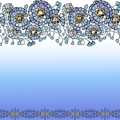 Seamless backgrounds for scrapbooking, needlework and printing on all types of clothing and fabric. Oriental ornaments. Incredibly beautiful and delicate flowers. Blue, pink, transition with a slight 