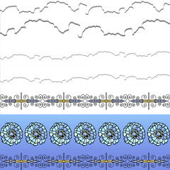 Seamless backgrounds for scrapbooking, needlework and printing on all types of clothing and fabric. Oriental ornaments. Incredibly beautiful and delicate flowers. Blue, pink, transition with a slight 