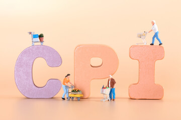 The abbreviation of the Consumer Price Index CPI and various shopping miniature figures