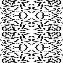 Black paint brush strokes vector seamless pattern. Hand drawn curved and wavy lines with grunge circles. brush scribbles decorative texture. Messy doodles, bold curvy lines illustration.